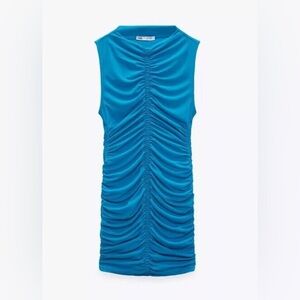 NWT Zara Blue Dress with Ruching, Size L